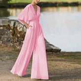 Kleid Jumpsuit Tiefer V-Ausschnitt Hohe Taille Weite Beinhose